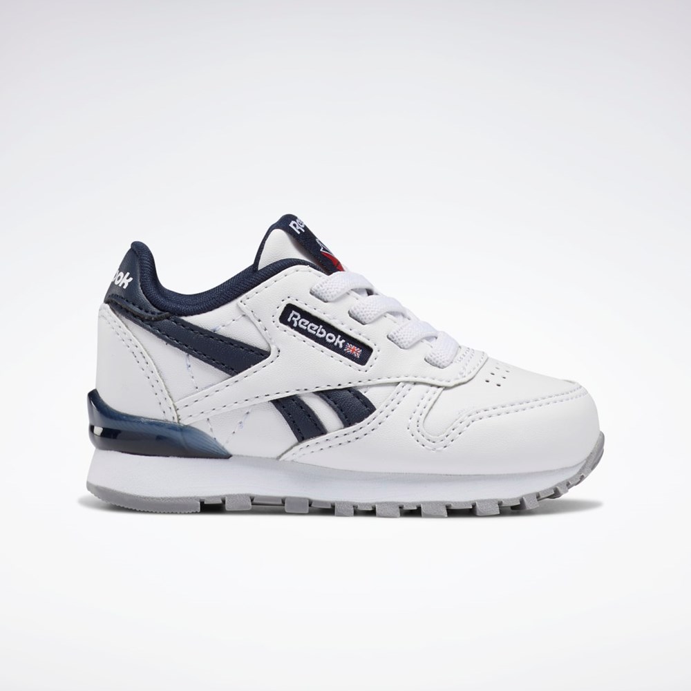 Reebok Classic Leather Step 'n' Flash Shoes - Toddler Hvide Hvide Mørkeblå | XRM042683