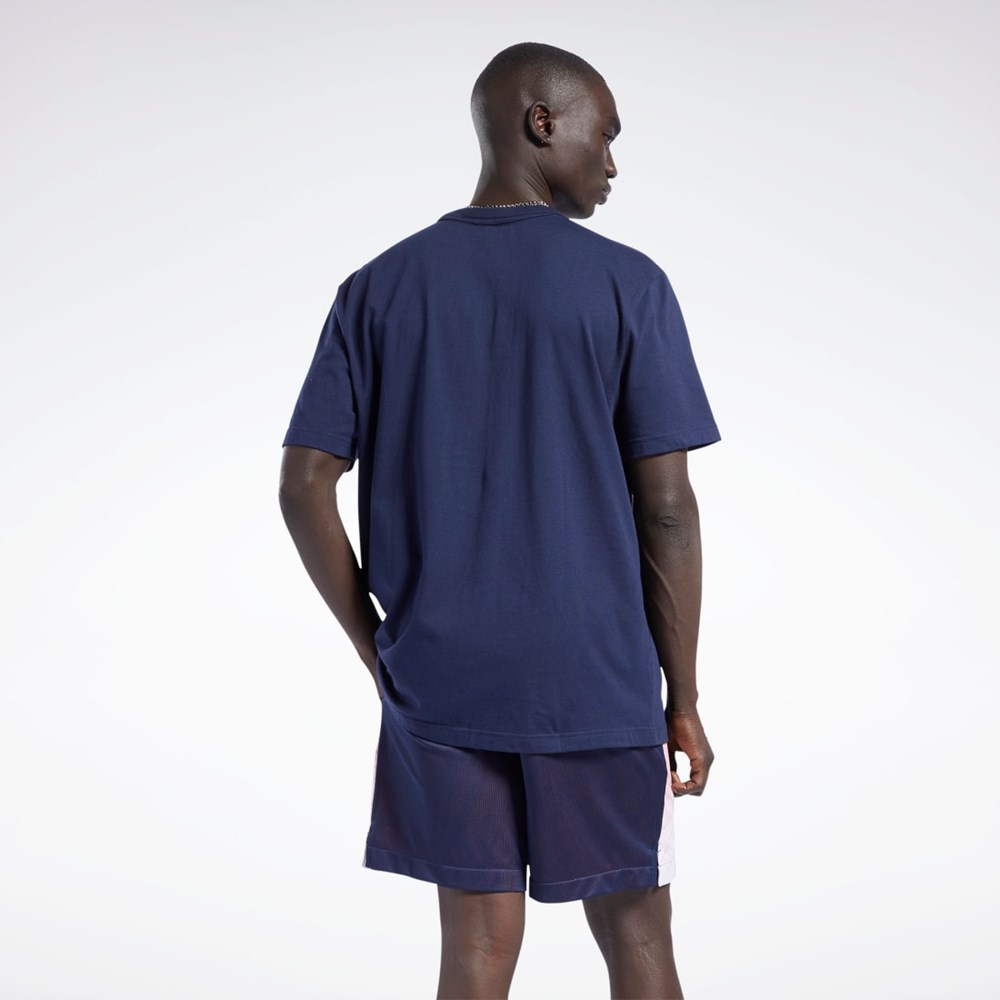 Reebok Iverson Basketball I3 Blue Print Kort Sleeve T-Shirt Mørkeblå | ZQX586247