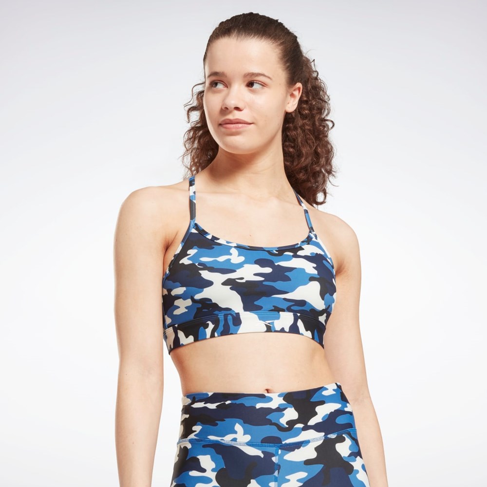 Reebok Lux Mager Páskové Camo Print Sports Bra Blå | WHQ958763