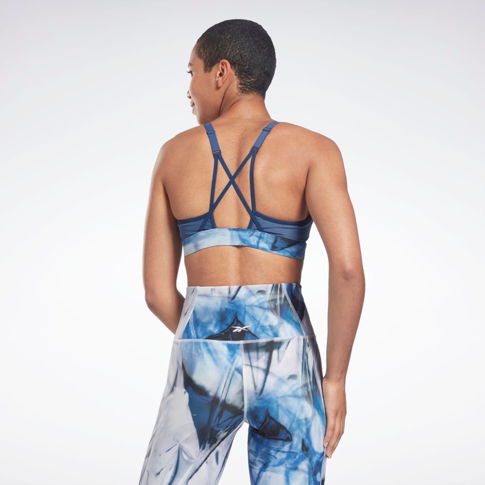 Reebok Lux Strappy Liquid Abyss Print Sports Bra Blå | HMZ160894