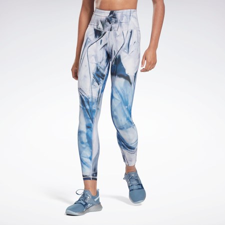 Reebok Lux Bold High-Waisted Liquid Abyss Print Tights Blå | OKX923685